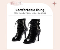 Bottes de danse latine pour femmes, talons hauts, en cuir noir et rouge, chaussures de soirée tendance, bottes de danse de salon pour dames et filles