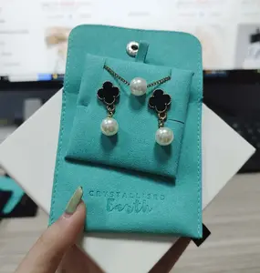 Benutzer definierte Logo Mikro faser Snap Button Schmuck Tasche für Ohrringe Ringe Halskette mit Insert Pad Schmuck beutel