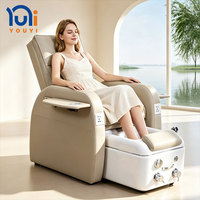 Fauteuil de pédicure moderne inclinable avec bassin de repose-pieds extractible, bain à remous, drainage automatique, siège réglable et lampe LED 7 couleurs latérale