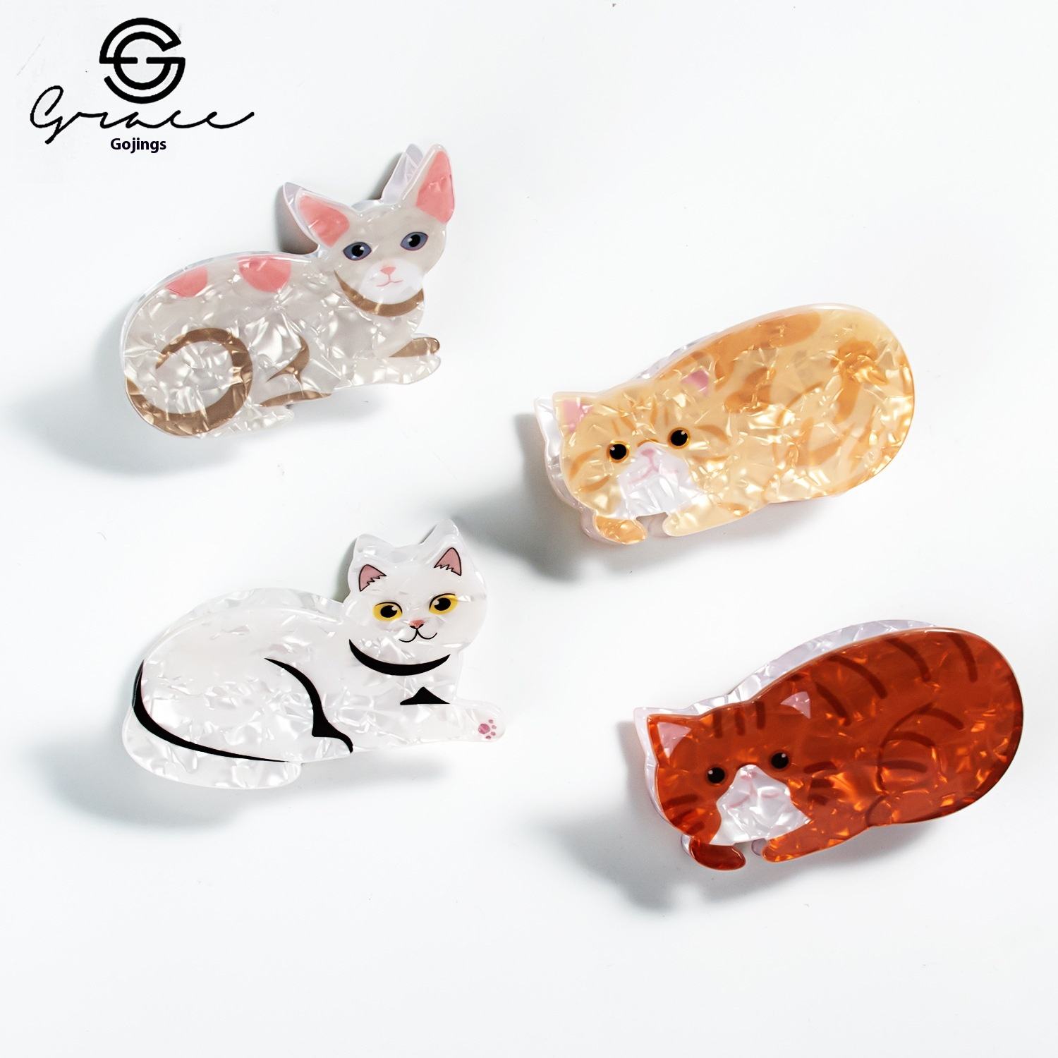 August New Acetate Clamp Cat Cartoon Print Hairpin Cute Animal Hairpin with Sweet Style 8cm Jewelry Headwear