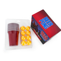 Mini-jeu de Beer Pong pour Fête, 24 Pièces, Jeu à Boire avec Gobelets Rouges, Kit de Gobelets de 16oz pour Intérieur avec Balles