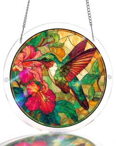 ชุดประกอบตกแต่งหน้าต่างอะคริลิครูปนกฮัมมิงเบิร์ดสีเขียวมรกต 83 ชิ้น, ของตกแต่งแขวนหน้าต่างทรงกลม, ชุดประกอบ DIY, ปริซึมสีรุ้ง - Product Image 1