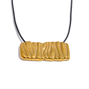 JINYOU 2210 declaración 80cm tendencia libre de deslustre joyería larga PU cuero Acero inoxidable rectángulo colgante moda babero collar - Product Image 1