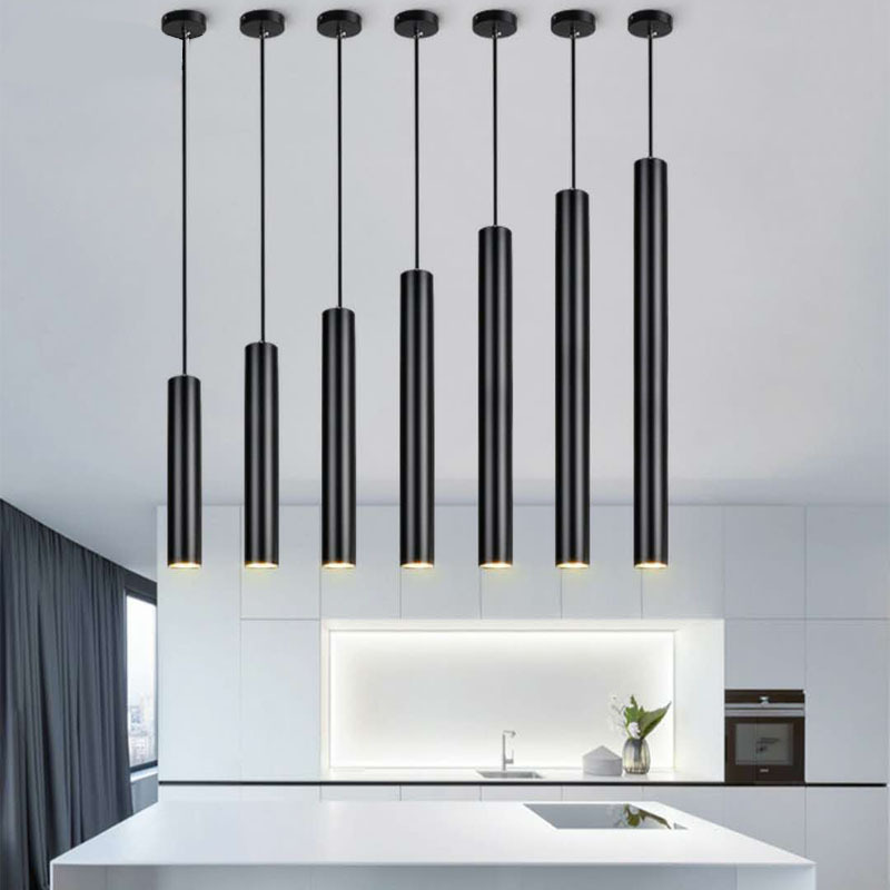 Cslido Dimbare Hanglamp Cilinder Hanglamp Nordic Black Long Tube Led Modern Keuken Eiland Hanglamp