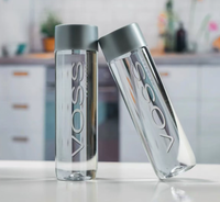 Botol Kaca Voss Bentuk Silinder Transparan dengan Tutup Sekrup untuk Air, Jus, Kopi, Sampel Gratis Aman 200ml 250ml 300ml 350ml 400ml
