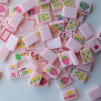 Pastelroze tropisch fruit Amerikaanse Mahjong-set Melkachtig roze gelei Acryl Aardbei Kers Ananas Banaan Patroon Laserprint