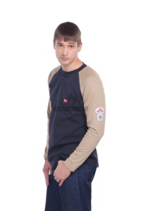 Camiseta Henley de seguridad de punto entrelazado resistente al fuego personalizada de fábrica FRC camiseta - Product Image 3