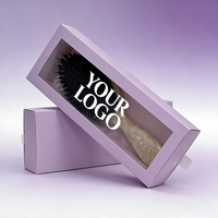 Boîte d'emballage rigide personnalisée OEM écologique pour produits de beauté avec pelliculage mat et gaufrage, fenêtre transparente violette pour marques de brosses à cheveux