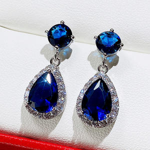 Orecchini Pendenti di Lusso in Cristallo Blu per Donne, Forma a Goccia d'Acqua con Accenti in Strass, Montatura a Griffe, Gioielli da Festa in Lega di Zinco Modello E1356 - Product Image 1