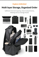 Sac à dos pour ordinateur portable en PU imperméable, grande capacité, durable, professionnel, pour les trajets quotidiens