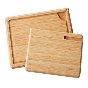 批发木制水果砧板，带水槽移动槽竹子双面切菜板