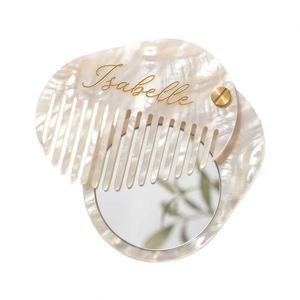 Custom Bridal Hand <b>Mirror</b> Comb Set with Acetate Frame Personalized Name & Initial Durable Wedding Shower Favor - Product Image 1