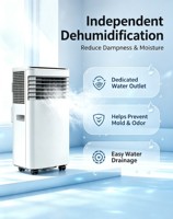 Aire Acondicionado Portátil de Bajo Consumo con Control Remoto Infrarrojo, Protección Contra Sobrecalentamiento, 2 Velocidades de Ventilación y Ruedas Universales