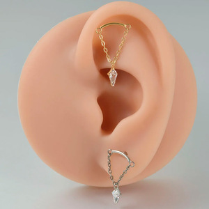 <b>Titanium</b> Plated Geometric Stud Earrings With <b>Chain</b> And Zircon G23 For Ear Piercing - Product Image 2