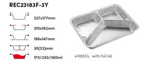 Boîte alimentaire à emporter en <span class=keywords><strong>aluminium</strong></span> 23x18x3cm, <span class=keywords><strong>3</strong></span> <span class=keywords><strong>compartiments</strong></span>, 85760 R881G, barquettes alimentaires en <span class=keywords><strong>aluminium</strong></span>, REC23183F-3Y - Product Image 2