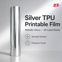Film de transfert thermique en TPU argenté métallique 3D en relief, impression UV DTF pour vêtements, autocollants personnalisés avec logo en relief
