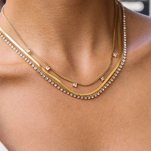 Collier fantaisie en acier inoxydable 316L plaqué or 14K 18K PVD, collier superposé, bijoux fins, collier tennis pour femmes - Product Image 1