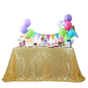 新设计闪光方形桌布亚麻覆盖矩形金色亮片桌布生日派对活动
