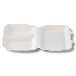 25X20Cm Compostable Hinged-Lid Rectangular Two Compartment Hinged Sugarcane-Menu Containers <b>Lunch</b> <b>Boxes</b> - 200 pcs/carton - Product Image 2