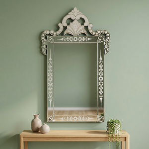Miroir mural rectangulaire en verre argenté moderne fait main de haute qualité, gravé style vénitien, décoration intérieure 50.80x83.82cm Noël - Product Image 2