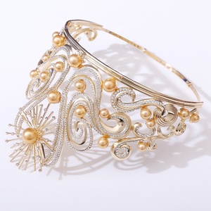 Grande Couronne de Mariage et d'Anniversaire Luxueuse et Imposante, Style Baroque Européen et Américain, Tiara Dorée, Couronne <span class=keywords><strong>Miss</strong></span> Monde Transfrontalière en Alliage Doré - Product Image 3