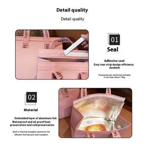 Sac isotherme réutilisable avec logo personnalisé rose, sac de livraison alimentaire non tissé avec lamination en feuille d'aluminium - Product Image 5