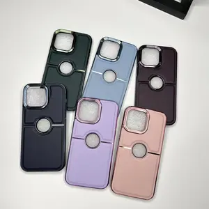 leather phone case for iPhone 15 14 13 12 electroplated CD pattern cell phone cover case for iphone
