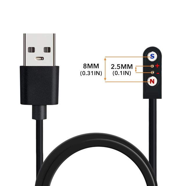 2Pin Magnetic Pogo Pin Charger 5V 1A USB Charging Cable for Smart Watches 2.5mm 2.84mm 4.0mm 7.62mm Compatible Data Cables