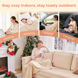 Coperta Riscaldata Portatile Ricaricabile per Caccia, 3 Livelli e 8 Zone di Riscaldamento, Sciarpa per Interni ed Esterni, Beige - Product Image 6