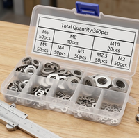 360Pcs 304 Stainless Steel Flat Washers Assortment Kit M2 M2.5 M3 M4 M5 M6 M8 M10 Metric Sealing Gasket Plain Washer Set