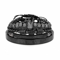 Juego de Pulseras de Lujo para Hombre, Estilo Hip Hop, 4 Piezas, Acero Inoxidable, Números Romanos, Micro Pavé, Corona, Cuentas, Regalo para Hombre