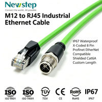 Kabel Ethernet Industri M12 X-Code 8Pin RJ45 untuk Drag Chain Cat6A SFTP 10Gbps Terproteksi untuk Profinet/EtherCAT Tahan Air IP67