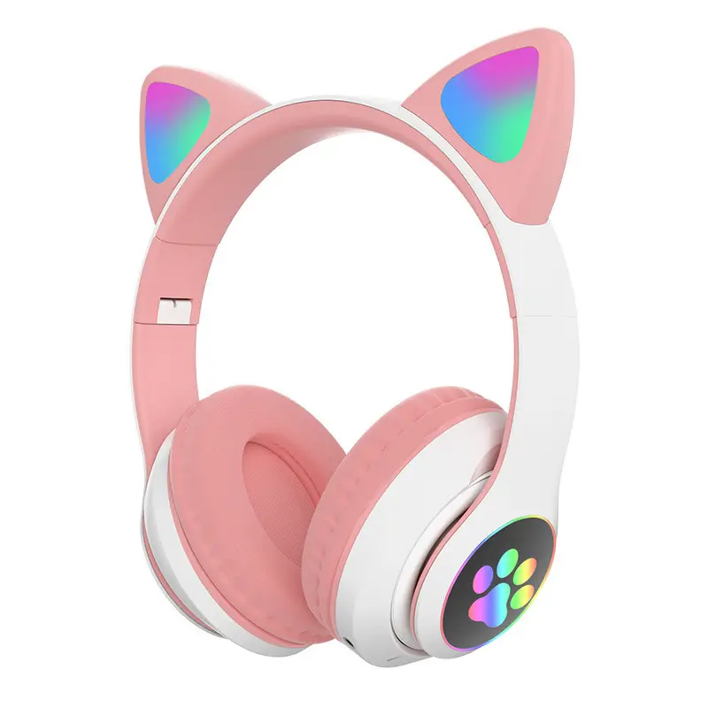 LED lampeggiante Cute Cat Ears cuffie BT Wireless Headset con microfono TF FM Kid Girl Stereo Music Earbud Kitten auricolare regalo