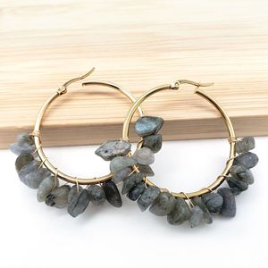 Crystal Hoop <b>Earrings</b> With Natural Stones Stainless Steel Geometric Design Everyday Wear - Product Image 3