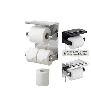 Porte-papier toilette double rouleau moderne à fixation murale en acier inoxydable 304, bras carré, design contemporain pour salle de bain - Product Image 1