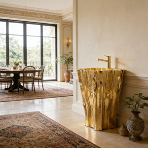 Lavabo di Lusso Artistico a Forma di Radice in Fibra di Vetro con Finitura Dorata per Arredo Bagno di Alta Classe - Product Image 6