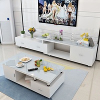 Table basse et meuble TV de luxe au design moderne avec plateau en verre, ensemble de salon noir et blanc personnalisé