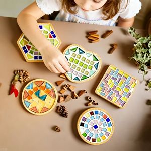 Sous-verres en mosaïque de bambou ronds, isolants thermiquement, en bois, pour la décoration de la maison et les cadeaux - Product Image 1
