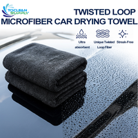 Serviette de séchage double face en microfibre de luxe noire pour voiture, 1400gsm, 1500, 1600, 1800, vente en gros
