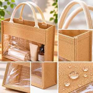 Bolsa de Yute Natural con Logotipo Personalizado y Ventana Transparente de PVC, Bolsas de Compras Ecológicas al por Mayor para Venta al por Menor o Regalos - Product Image 4