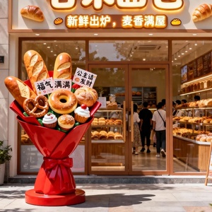 Escultura de Fibra de Vidrio Personalizada para Panadería, Adorno de Ramo de Pan, Estatuas de Resina de Tamaño Real para Exteriores - Product Image 3