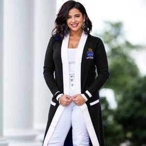 Jolie fille femmes coupe-vent côté col ouvert ample Club solide lettre grecque sororité symboles manteau pull - Product Image 2