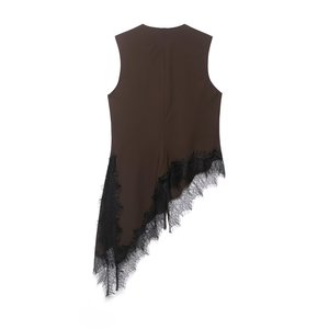 ZEVITY Débardeur asymétrique sexy pour femme, <span class=keywords><strong>col</strong></span> <span class=keywords><strong>en</strong></span> <span class=keywords><strong>V</strong></span>, sans manches, avec ourlet <span class=keywords><strong>en</strong></span> dentelle et fente, couleur unie, style doux, pour l'été - Product Image 3