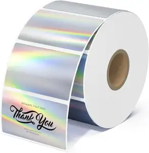 Holographic Silver Thermal Sticker Labels Self-Adhesive Printable Rainbow Thermal Stickers for DIY Logo Design QR Code Name Tag