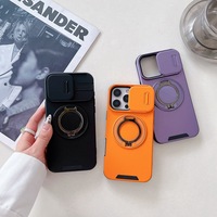 Coque de Téléphone Portable Antichoc avec Support, Fenêtre Coulissante et Anneau Magnétique pour Apple iPhone 11 à 16 Pro Max