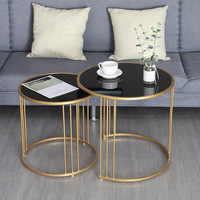 Ensemble de 2 tables de nidification rondes en métal avec verre pour salon, chambre à coucher, balcon et cour