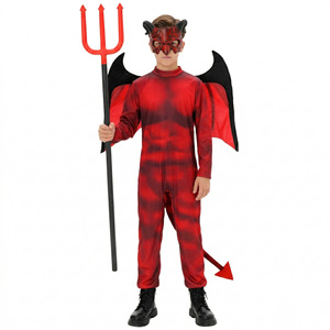 Costume de démon enfant avec masque et ailes, combinaison rouge effrayante pour filles et garçons, déguisement d'Halloween - Product Image 2