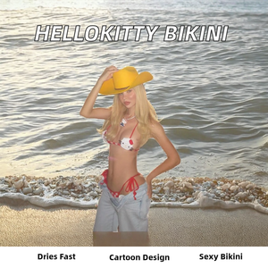 King Mcgreen Star HelloKitty <b>Tank</b> Top 2 Piece Bikini Set Women Summer Eco-Friendly Breathable Polyester Kitty <b>Cat</b> Swimsuit - Product Image 2