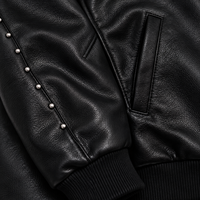 Veste en similicuir cloutée sur mesure OEM, noire, en PU, coupe oversize, avec fermeture éclair, col rabattu, appliqué, ourlet côtelé, unisexe, style streetwear