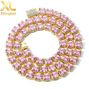 Pink Gemstone Tennis <b>Chain</b> Bracelet Micro Pave Zircon Bling Necklace 18K Gold Plated Copper Hip Hop <b>Rapper</b> Jewelry Set - Product Image 2